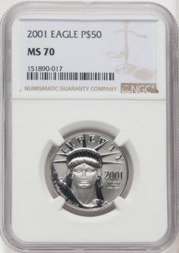 2001 $50 Half-Ounce Platinum Eagle Brown Label NGC MS70
