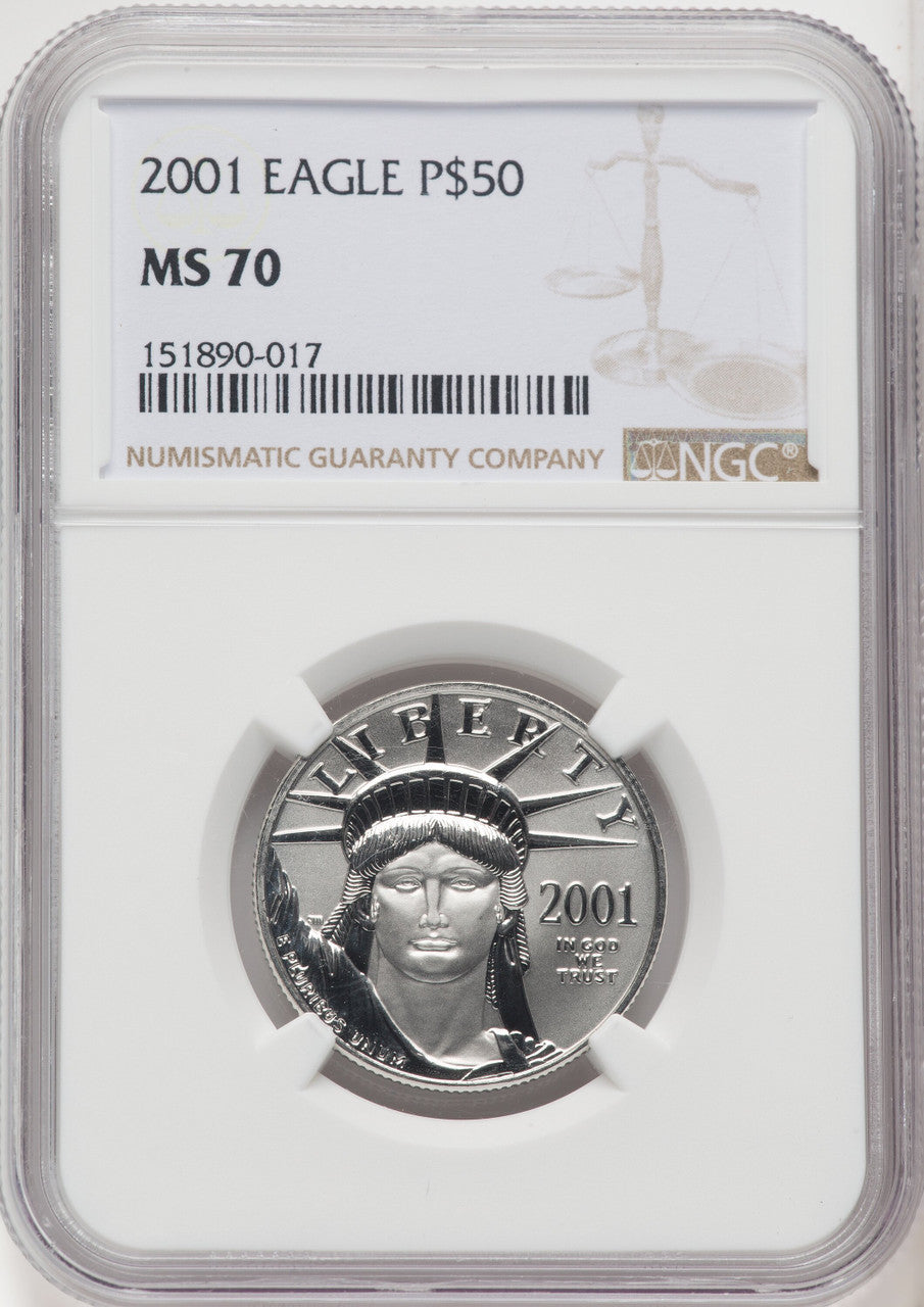 2001 $50 Half-Ounce Platinum Eagle Brown Label NGC MS70