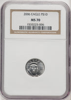 2006 $10 Tenth-Ounce Platinum Eagle Brown Label NGC MS70