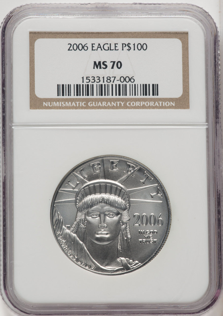 2006 $100 Platinum One-Ounce Brown Label NGC MS70