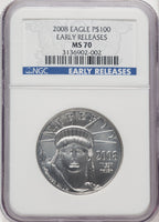 2008 $100 One-Ounce Platinum Eagle First Strike ER Blue NGC MS70