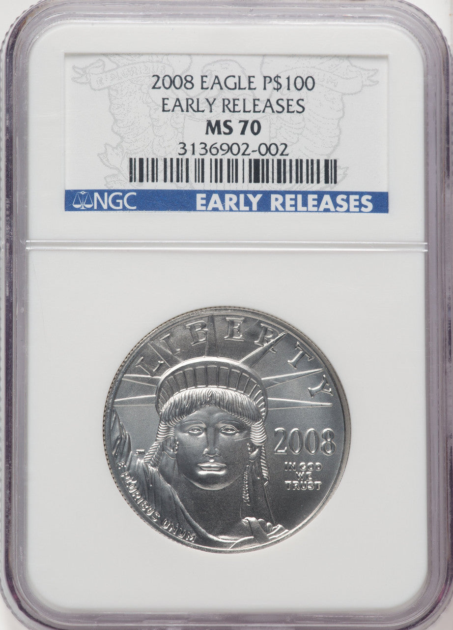2008 $100 One-Ounce Platinum Eagle First Strike ER Blue NGC MS70