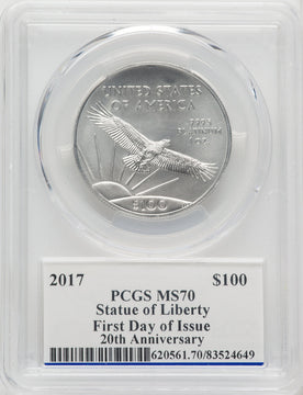 2017 $100 One-Ounce Platinum Eagle First Day of Issue PCGS MS70