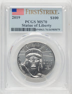2019 $100 One-Ounce Platinum Eagle Statue of Liberty First Strike FS Flag PCGS MS70