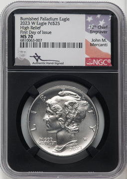 2023-W $25 Palladium First Day of Issue NGC MS70 Mercanti