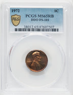 1972 1C Doubled Die Obverse FS-101 RB Lincoln Cent PCGS MS65