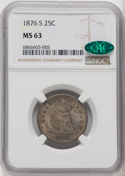1876-S 25C CAC Seated Quarter NGC MS63