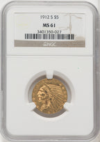 1912-S $5 Indian Half Eagle NGC MS61