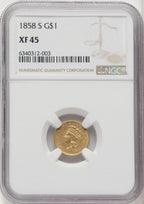 1858-S G$1 Gold Dollar NGC XF45