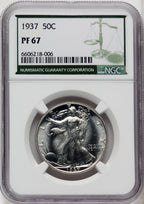 1937 50C Green Label Proof Walking Liberty Half Dollar NGC PR67
