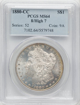 1880-CC $1 8 Over High 7 Morgan Dollar PCGS MS64