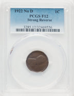 1922 No D Strong Reverse BN Lincoln Cent PCGS F12