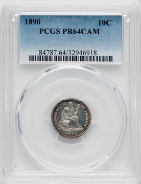 1890 10C CA Proof Seated Dime PCGS PR64