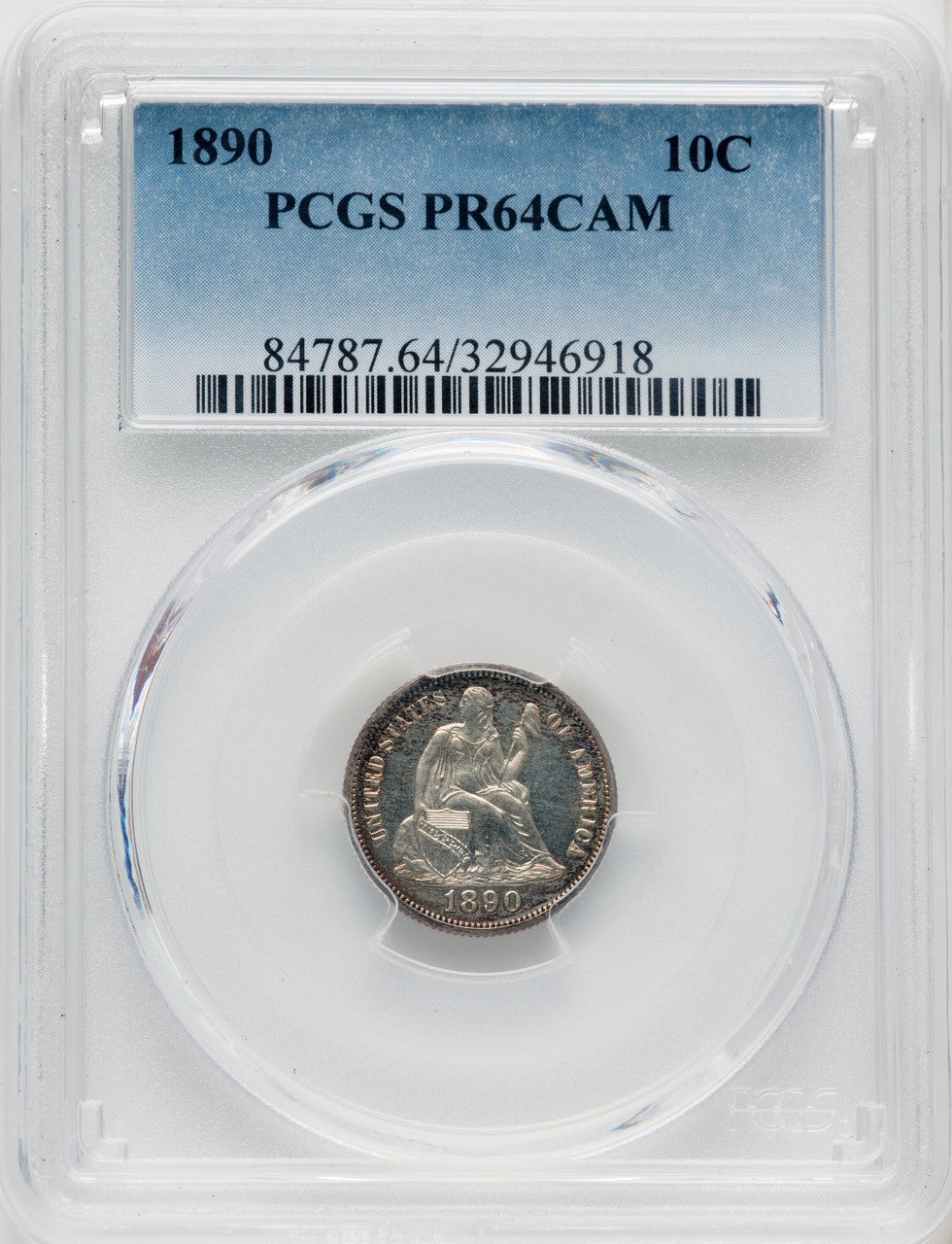 1890 10C CA Proof Seated Dime PCGS PR64