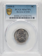 1939-S 5C Reverse of 1938 FS Jefferson Nickel PCGS MS67