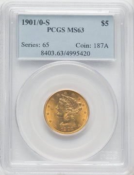 1901/0-S $5 Liberty Half Eagle PCGS MS63