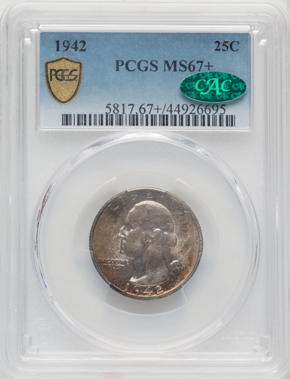 1942 25C CAC Washington Quarter PCGS MS67+