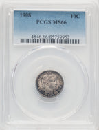 1908 10C Barber Dime PCGS MS66