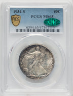 1934-S 50C CAC Walking Liberty Half Dollar PCGS MS65
