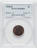 1918-D 1C RD Lincoln Cent PCGS MS64