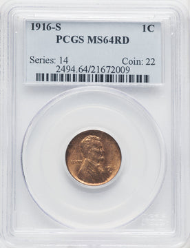 1916-S 1C RD Lincoln Cent PCGS MS64