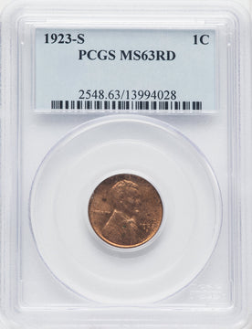 1923-S 1C RD Lincoln Cent PCGS MS63