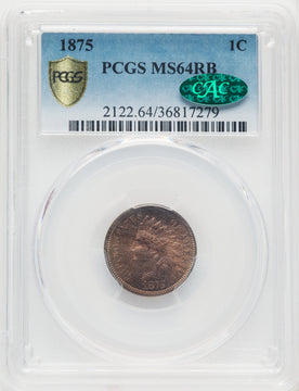 1875 1C RB CAC Indian Cent PCGS MS64