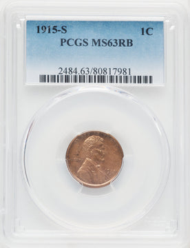 1915-S 1C RB Lincoln Cent PCGS MS63