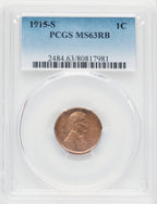 1915-S 1C RB Lincoln Cent PCGS MS63