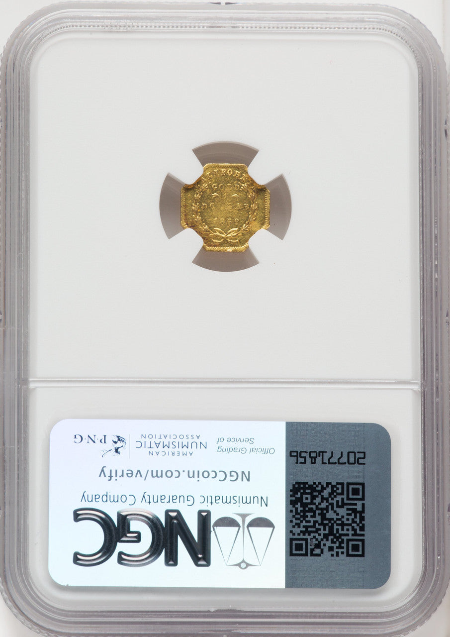 1869 Liberty Octagonal 1 Dollar BG-1106 High R.4 California Fractional Gold NGC MS61