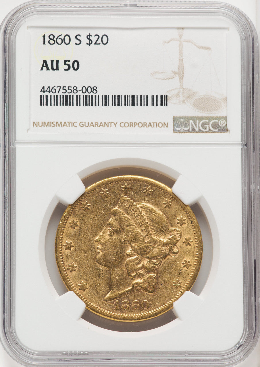 1860-S $20 Liberty Double Eagle NGC AU50