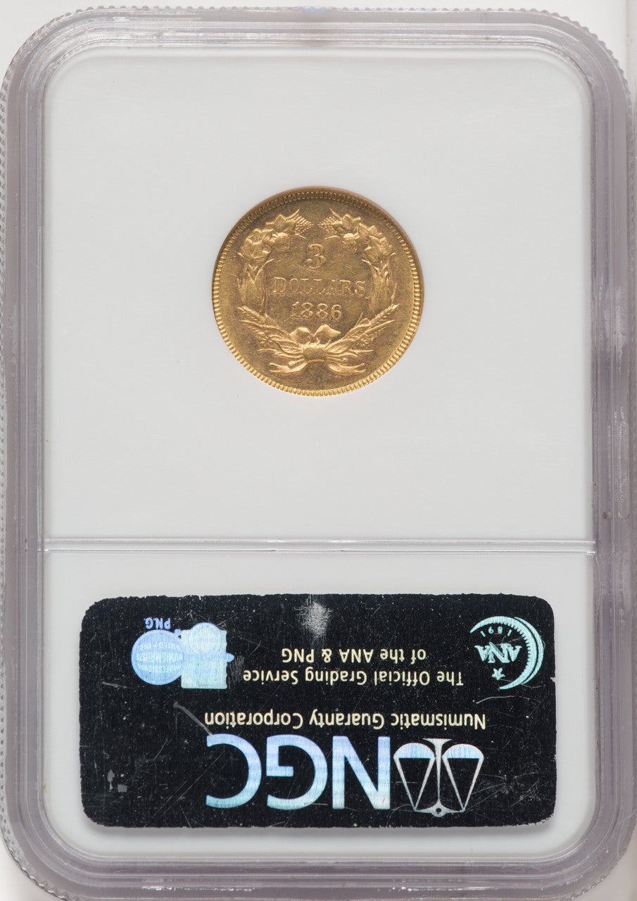 1886 $3 Three Dollar Gold Pieces NGC MS61