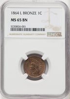 1864 1C L On Ribbon BN Indian Cent NGC MS65