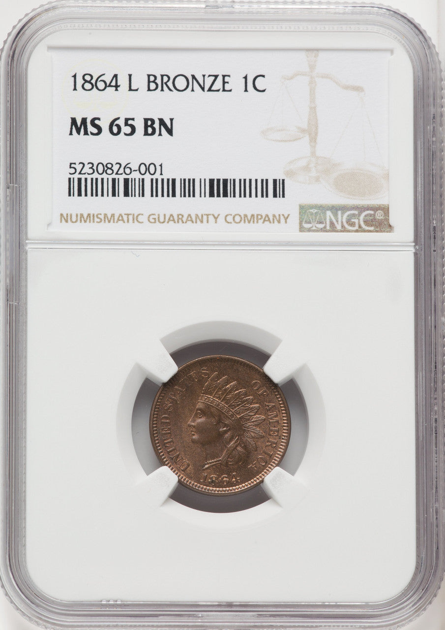 1864 1C L On Ribbon BN Indian Cent NGC MS65