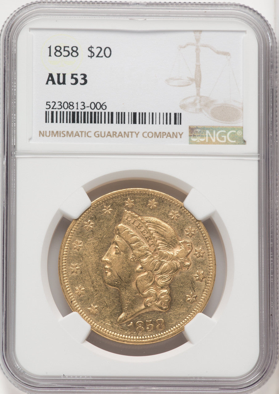1858 $20 Liberty Double Eagle NGC AU53