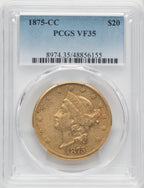 1875-CC $20 Liberty Double Eagle PCGS VF35