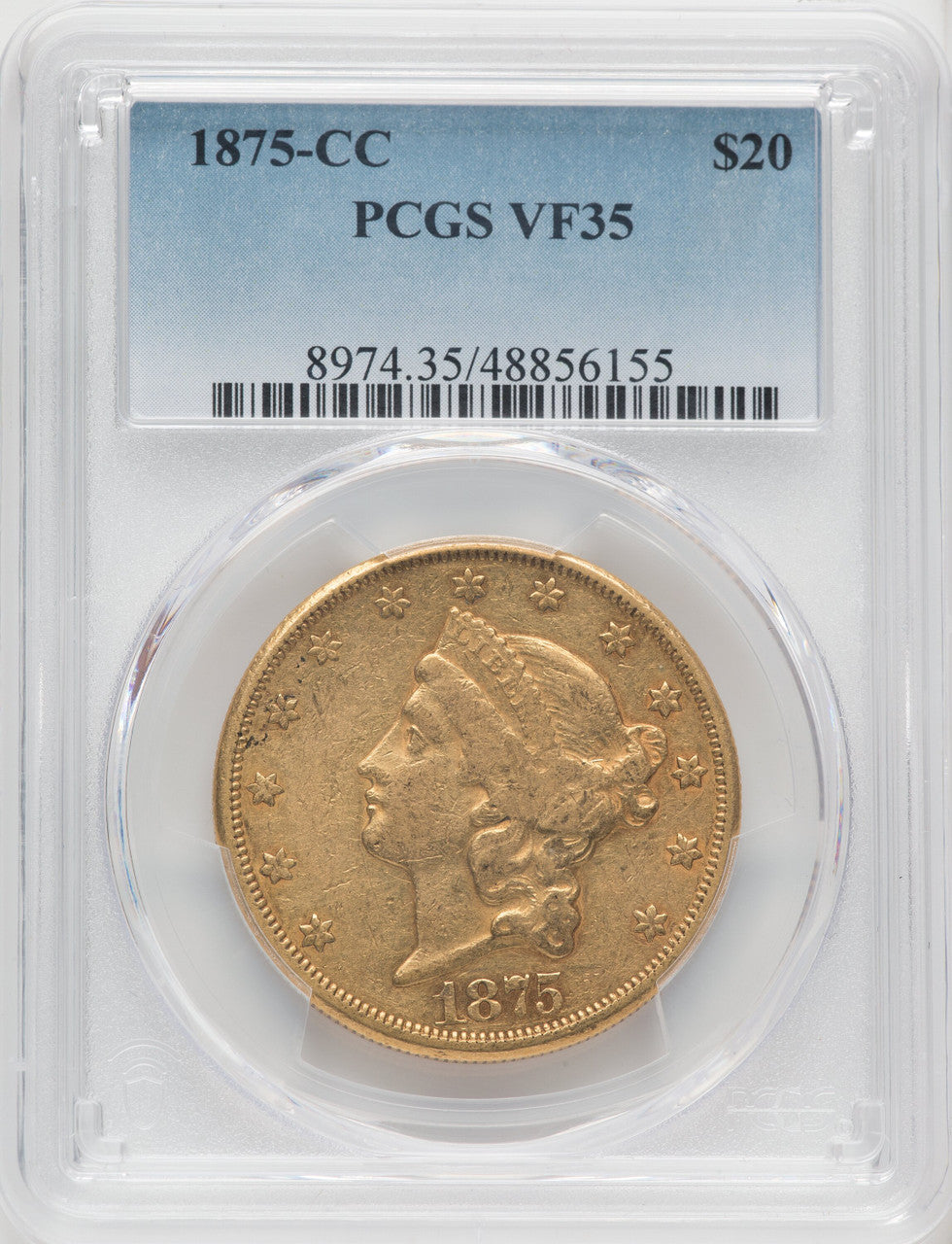 1875-CC $20 Liberty Double Eagle PCGS VF35
