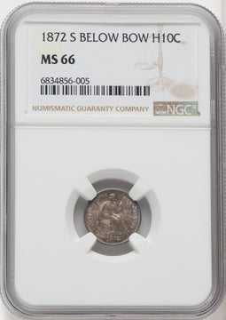 1872-S H10C Mintmark Below Bow Seated Half Dime NGC MS66