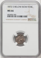 1872-S H10C Mintmark Below Bow Seated Half Dime NGC MS66