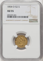 1854-O $2.50 Liberty Quarter Eagle NGC AU55