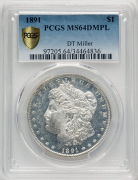 1891 $1 DM Morgan Dollar PCGS MS64