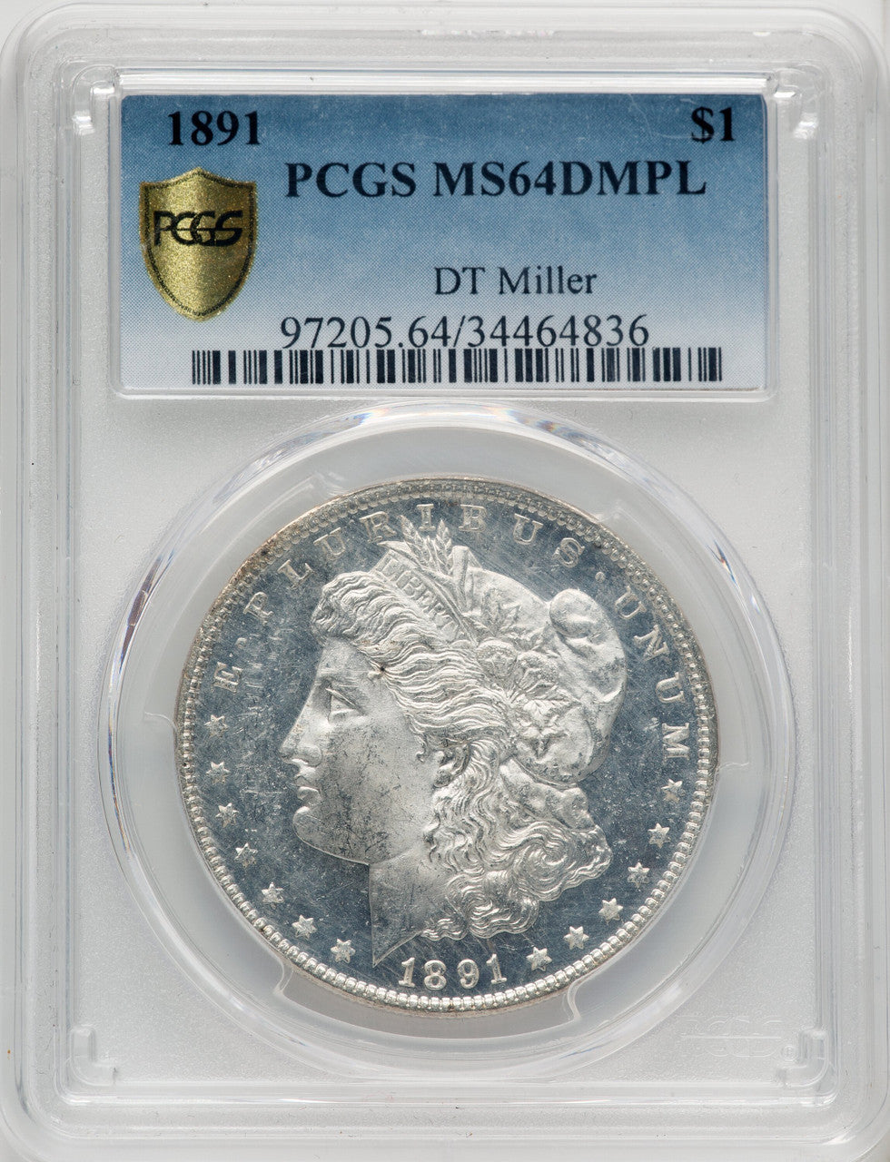 1891 $1 DM Morgan Dollar PCGS MS64