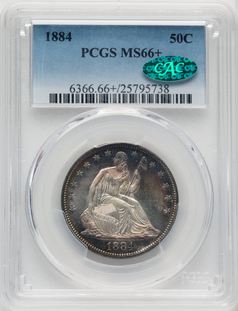 1884 50C CAC Seated Half Dollar PCGS MS66+