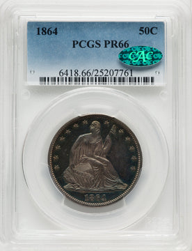 1864 50C CAC Proof Seated Half Dollar PCGS PR66