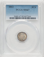 1862 3CS Three Cent Silver PCGS MS67