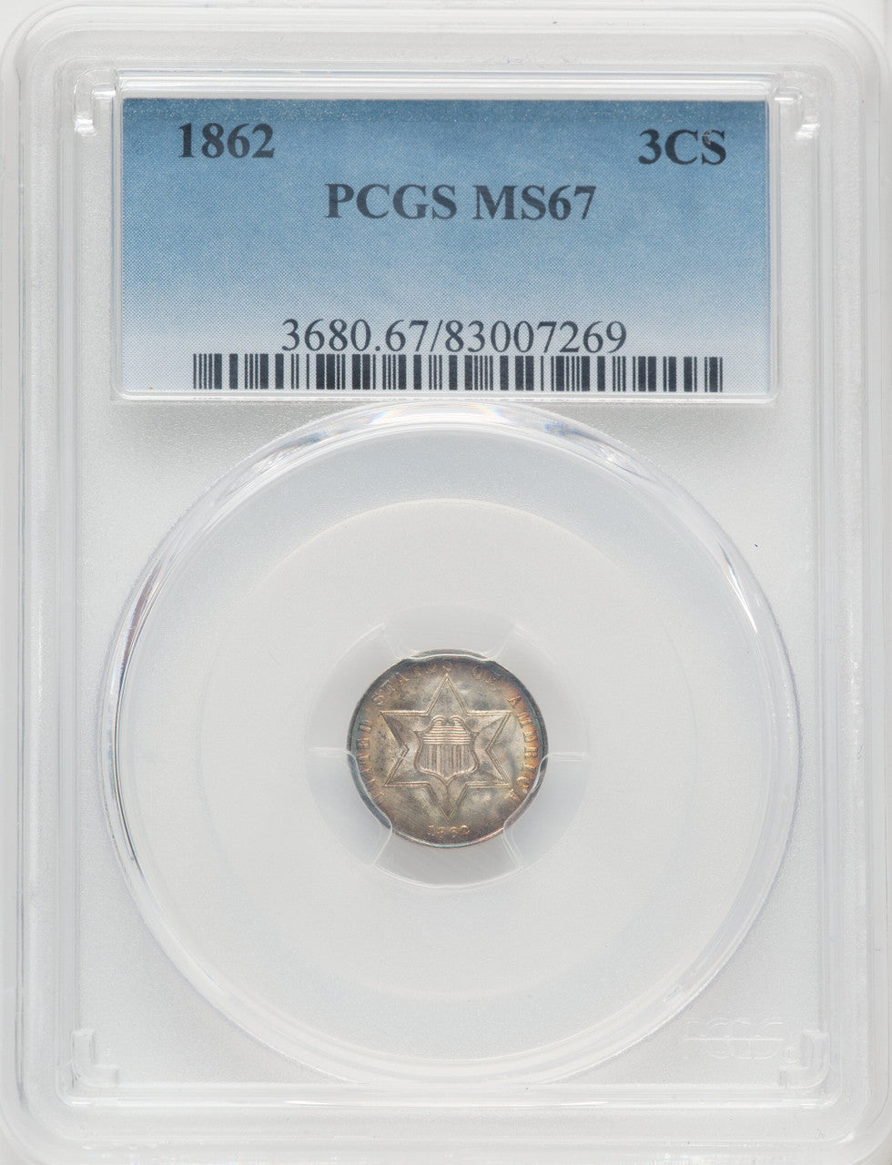 1862 3CS Three Cent Silver PCGS MS67