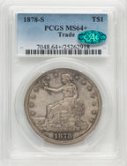 1878-S T$1 CAC Trade Dollar PCGS MS64+