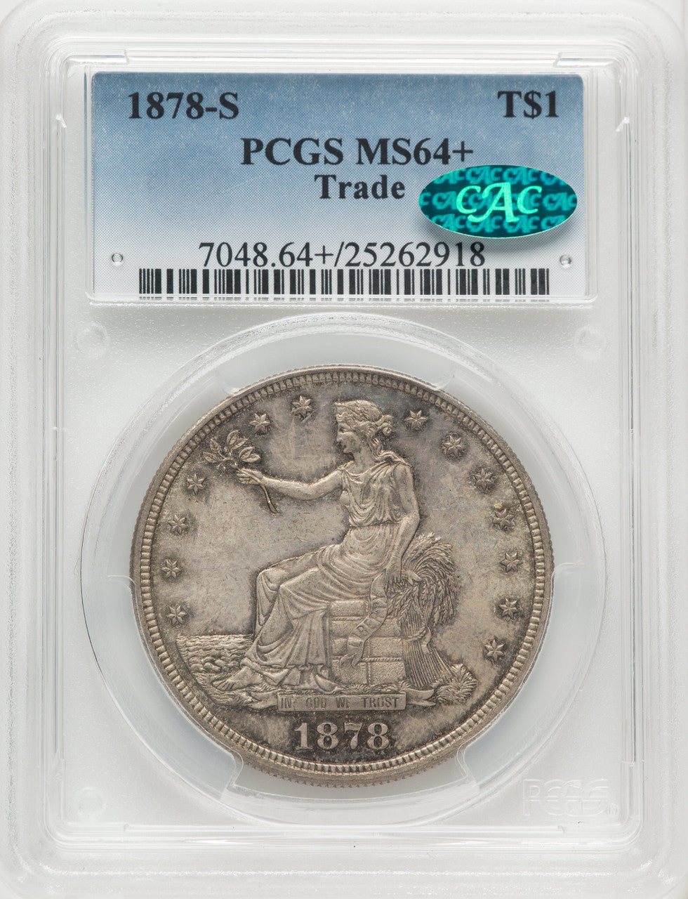 1878-S T$1 CAC Trade Dollar PCGS MS64+