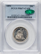 1891 25C CA CAC Proof Seated Quarter PCGS PR67+