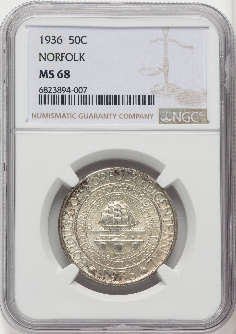 1936 50C Norfolk Commemorative Silver NGC MS68 (764872001)